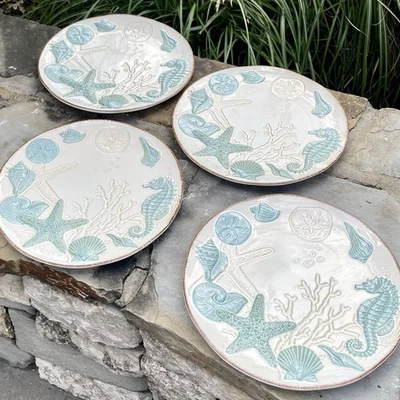 Набор из 4 бочонков трещоток прибрежная звезда рыба морской конек раковины морские обеденные тарелки - Изображение 1 из 4