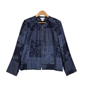 Draper's & Damon's Jacket Sz 14 Blue Mixed Print Zip Up Long Sleeve Lined USA - Picture 1 of 14