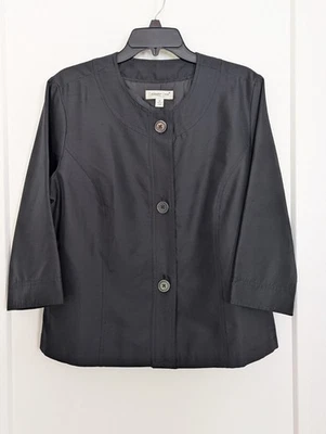 Coldwater Creek Women's 16 Black Silk 3/4 Sleeve Button Blouse Professional EUC  - Image 1 of 4