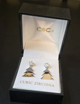 Brincos de zircônia cúbica e árvore de Natal folheados a prata - Imagem 1 de 2