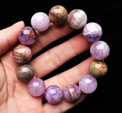 17.5mm Natural Dream Purple Amethyst And Agate Crystal Bangle Bracelet Handmade - Image 1 of 4