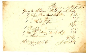 Ricevuta manoscritta 1857 - Pittsgrove NJ - Prodotti secchi e tessuti - Grigio e Atkins - Foto 1 di 2
