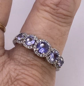 Sterling Tansanit CZ Ring graduierte Tansanite mit CZ Halos Größe 10 - Bild 1 von 15