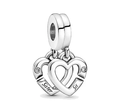 Collar Pulsera Pandor Ajuste Dije Colgante Dije Hermana Corazones Vinculados Foto 1 de 4