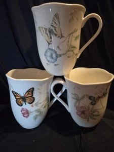 3er Set Lenox Schmetterlingswiese Tassen Libelle, Schwalbenschwanz & Monarch + EUC - Bild 1 von 3