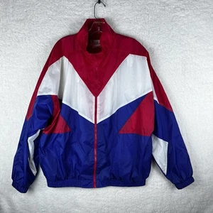 Vintage 90s Malaysia Made XL Windbreaker Jacket Pockets Red Blue White Full Zip - Picture 1 of 16