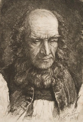 R. RAUDNER (*1854), Portrait eines älteren Bauern,  1892, Radierung Realismus - Bild 1 von 4
