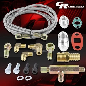 STAINLESS STEEL RACING TURBO CHARGER INLET 77" OIL FEED LINE+RETURN FITTING KIT - Picture 1 of 5
