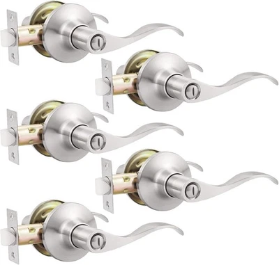 Pacote com 5 maçanetas internas de níquel escovado privacidade para banheiro de quarto - Imagem 1 de 4