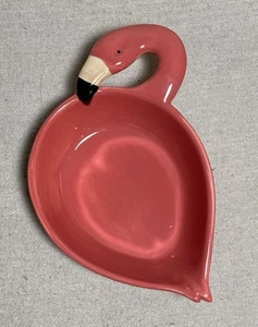 Pink Flamingo Decor Ceramic Trinket / Soap Dish, Bowl w/Acacia Palm Tree Spoon - Picture 1 of 18