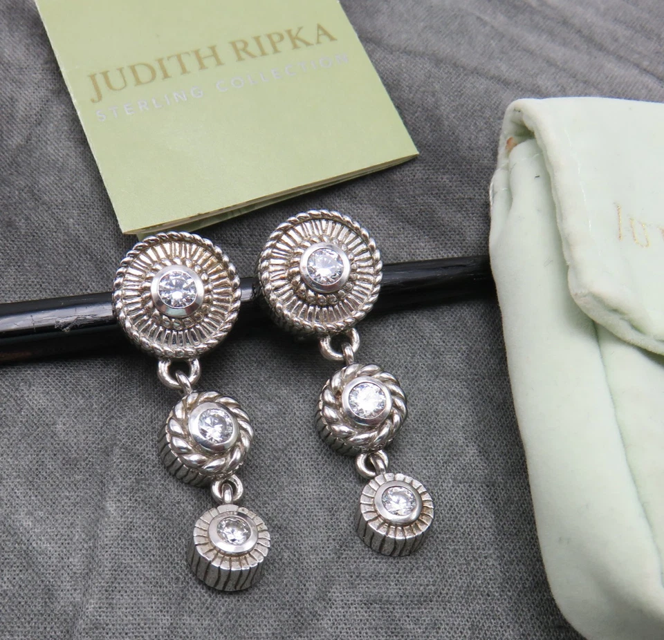 Brincos de prata esterlina Judith Ripka zircônia cúbica cristal transparente 831f - Imagem 1 de 4