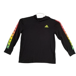 Adidas Hoodie Long Sleeve Rainbow Logo Black Top Activewear Kids Size S - Picture 1 of 5