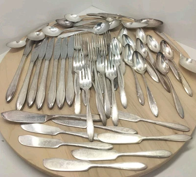 PRATO DE NOBREZA ANTIGO 48 PEÇAS REVIRIE COROA TALHERES TALHERES UTENSÍLIOS DE SERVIR - Imagem 1 de 4