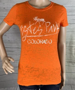 Estes Park Colorado T-Shirt Juniors Medium Orange Burnout Casual Summer Tee - Picture 1 of 12