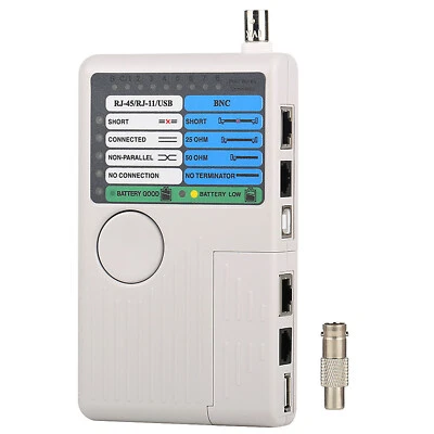 Grey Network Cable Tester for RJ11 RJ45/Cat5 Cat6/USB BNC LAN/UTP STP LAN - Image 1 of 4