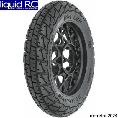 Pro-Line 1024410 Hot Lap S3 Motorcycle Front Tire Mounted on Black Supermoto - Image 1 of 2