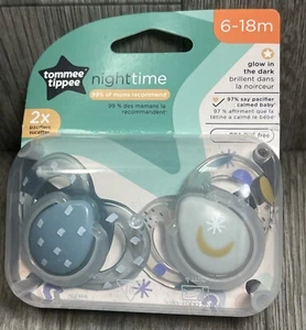 Tommee Tippee Baby Night Time Pacifier 6-18M 2Pk Glow In The Dark New Case - Picture 1 of 9