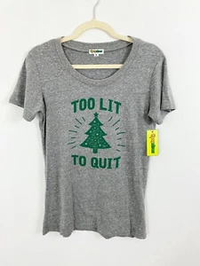 NEW Tipsy Elves Too Lit To Quit Christmas T-Shirt Size Medium Gray Short Sleeves - Bild 1 von 7