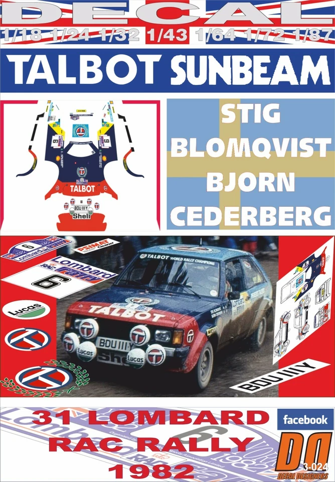 DECAL TALBOT SUNBEAM LOTUS S.BLOMQVIST RAC R. 1982 8th (04) - Immagine 1 di 1