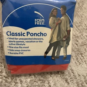 RAIN FREE Classic Poncho Rain Coat Raincoat Adult One Size RED NEW PVC Camping - Picture 1 of 3