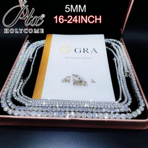All Size Moissanite Tennis Chain S925 Sterling Silver Real Moissanite Chain Gift - Picture 1 of 26
