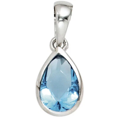 Pendente 925 Argento Zirconia Azzurra Blu A Goccia Rodio Donna - Immagine 1 di 4