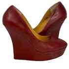 L.A.M.B. Leather Wedge Pumps - RUST BROWN