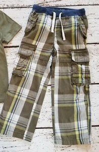 MINI BODEN 6 Boys Green Yellow Blue Plaid Roll Up Cargo Pants - Picture 1 of 5