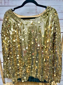 Vintage 1980s Gene Ewing Gold Sequin Fringe Beaded Top Size M - Picture 1 of 5