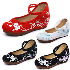 Women Chinese Embroidered Floral Flat Shoes Ankle Strap Handmade Mary Jane Shoes
