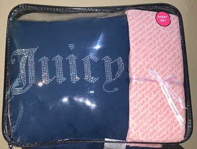 Juicy Couture TWIN 6pc Comforter Set w/Pink Logo Sheets & Crystal Bling Pillow - Image 1 of 4