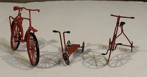 Red 1:20 Bicycle, Tricycle, & Scooter Replica Set for Decor or Dollhouse Decor - Picture 1 of 9