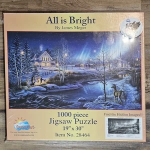 SunsOut All is Bright Puzzle James Meger 1000 Pc 19" x 30" Winter Aurora Jigsaw - Picture 1 of 4