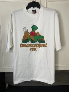 VTG Prince Tennis White TShirt Dinosaur Logo 90s Size XL Single Stitch USA - Picture 1 of 5
