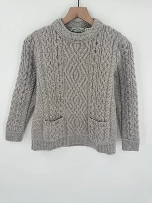 Suéter Aran Crafts 100% Lana Merino Gris Tejido con Cable Irlanda Talla M Se Ajusta a Pequeño Foto 1 de 4