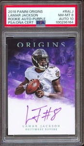 2018 Panini Origins Lamar Jackson RC AUTO Rookie FOTL Purple #/32 PSA 8 Auto 10 - Picture 1 of 2