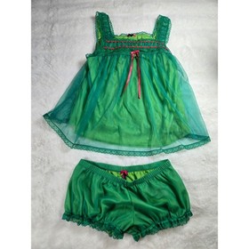 90s Y2K Victoria's Secret Sexy Little Things Green Lace Babydoll Ligerie Set S