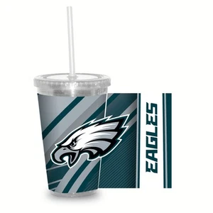 NFL Football Philadelphia Eagles NFL Football Team 16oz Clear Tumbler W/Straw - Picture 1 of 9
