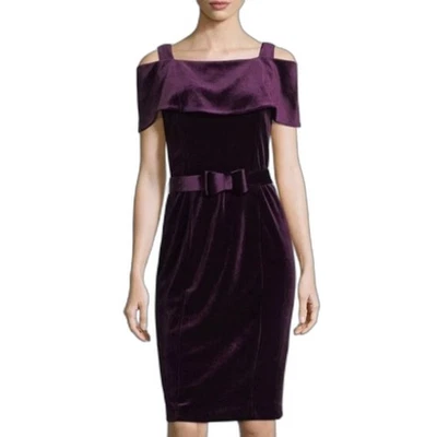 Vestido justo feminino Nanette Lepore off-the-shoulder veludo tamanho 6 roxo midi - Imagem 1 de 4