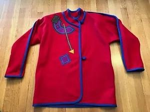 Beppa 100% Wool Sweater Cadigan Coat Womens size M Wearable Art Abstract Red - Picture 1 of 14