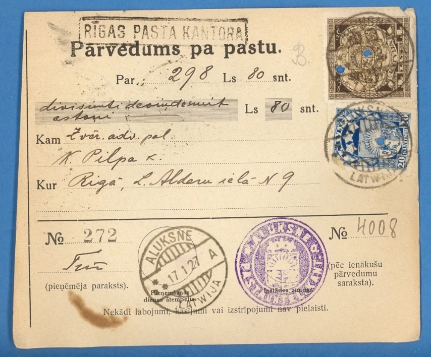 LETONIA 1927 PAQUETE POSTAL CUBIERTA CANCELAR ALUKSNE TO RIGA 1086 Foto 1 de 2