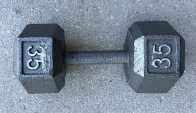 ONE (1) 35 POUND CAST IRON DUMBELL AS PICTURED - Image 1 of 3