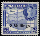 SOMALILAND PROTECTORATE GVI SG134, 2s on 3r bright blue, NH MINT. Cat 18.