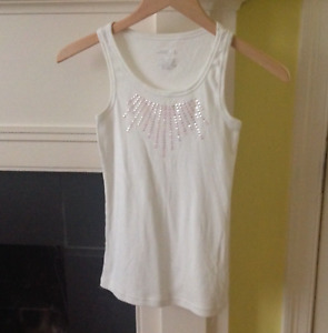 Girls Cherokee Ribbed Sequined Tank Top Sleeveless White Knit - Sz Large Girls