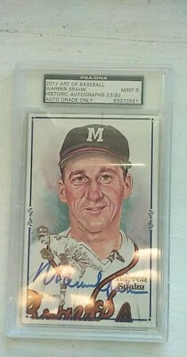 2012 HA ART OF BASEBALL WARREN SPAHN AUTO PEREZ STEELE 23/30 PSA/DNA 9 - Image 1 of 2