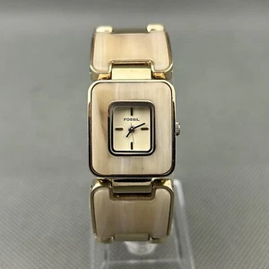 Fossil Womens Watch ES-2041 Gold S.Steel Beige Ceramic Ladies New Battery VGC - Picture 1 of 18