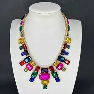 Multicolored Glass Rhinestone Necklace Choker Statement Runway Tutti Frutti - Picture 1 of 10