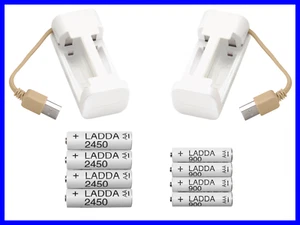 2 Universal USB Port Chargers + 4pcs AA and 4pcs AAA Rechargeable Batteries  - Picture 1 of 5