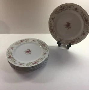 6 Vintage Style House ROSE BAROQUE Dinner Plates Roses, Tan Scrolls 10 3/8" - Picture 1 of 9