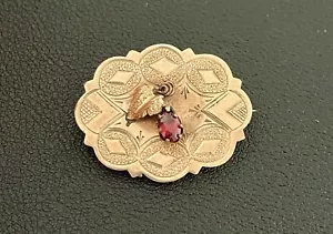 10KT Yellow Gold Garnet Brooch (Q11) - Picture 1 of 5